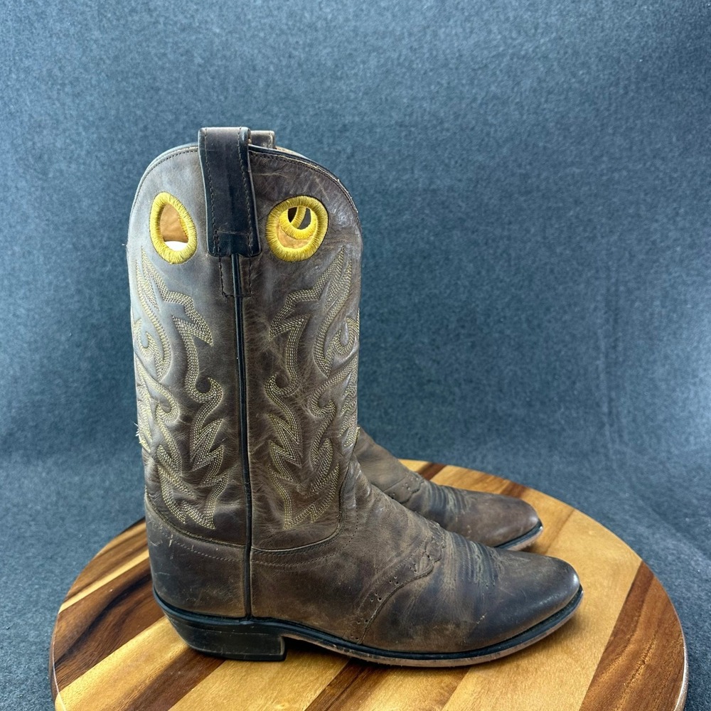 Vtg Old West OW2052L Mens Cowboy Leather Brown Yellow Boots Size 9.5